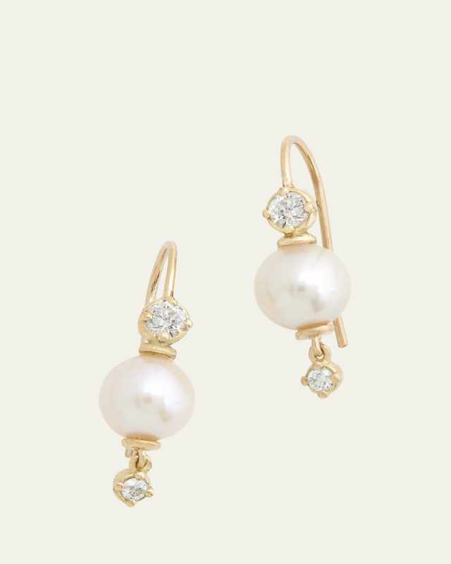 18K Yellow Gold Pearl Drop Earring with Diamonds